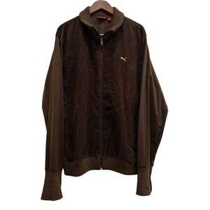 PUMA Brown Corduroy Track Jacket Men XXL Zip Up Ribbed Collar Logo VTG Y2K Retro